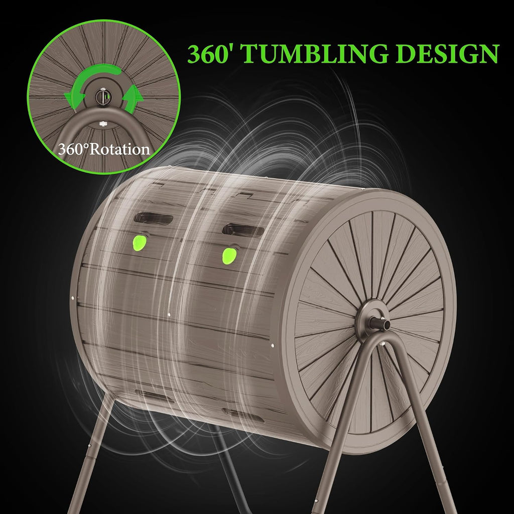 Dual Chamber Tumbling Composter, 43 Gallon Outdoor Tumbling Composter, Rotating Design with Renovate Doors and Steel