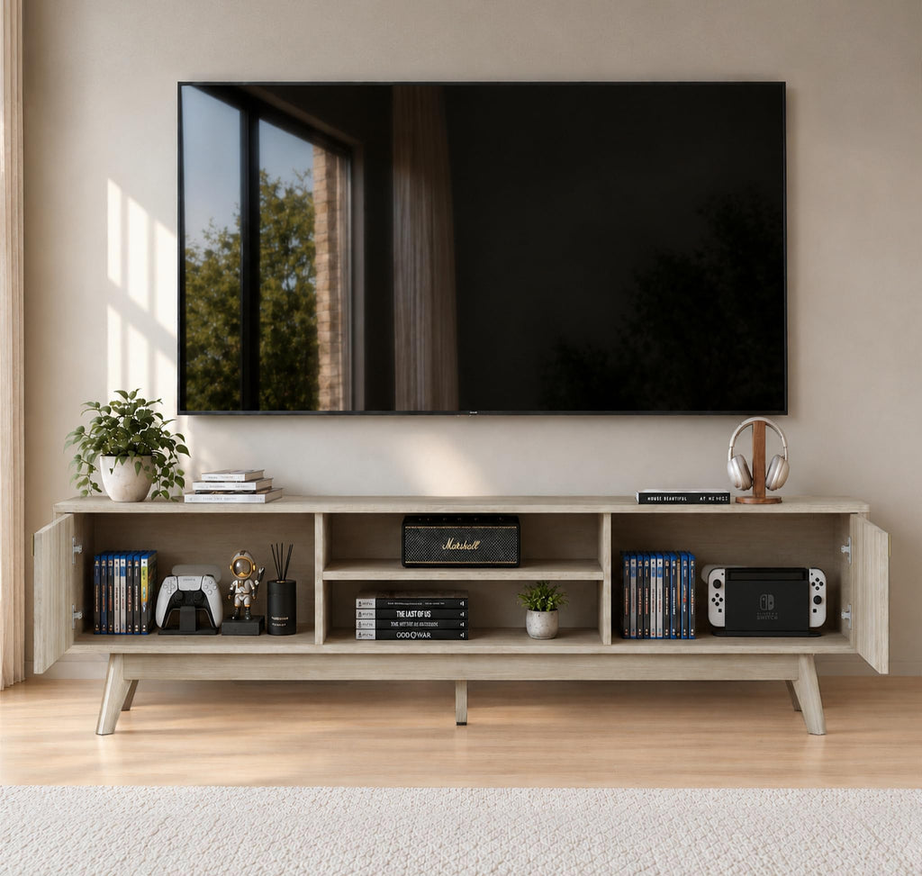 Fluted Modern TV Stand, 70" TV Console