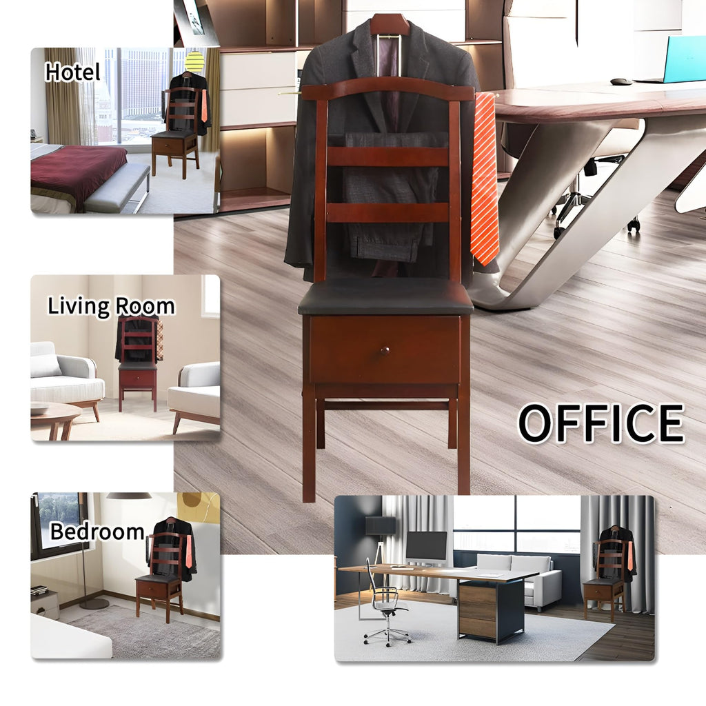 Suit Valet Stands For Men With Drawer Wooden Chair Valet Stand Freestanding Valet Stand for Women With Trouser Bar