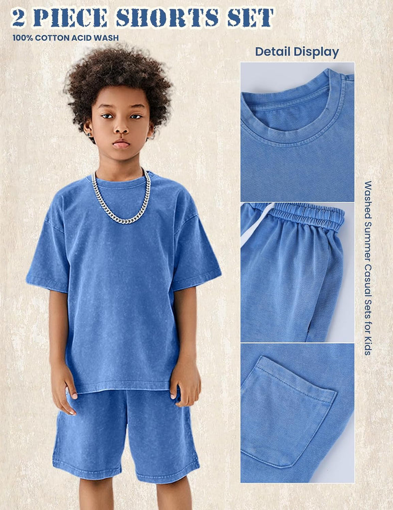 Boys Summer Outfits Acid Wash Short Sets 2 Piece Matching Clothes Set