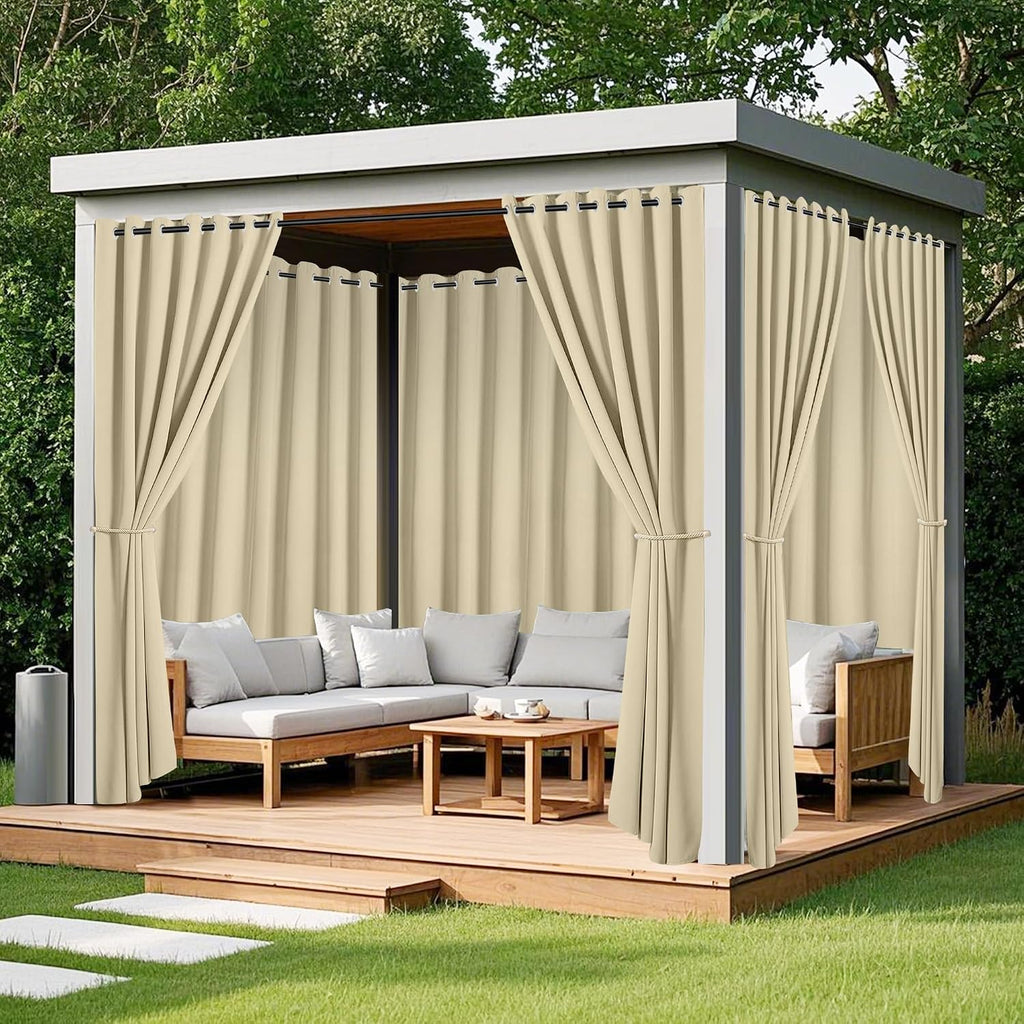 Outdoor Curtains Waterproof 2 Panels Blackout Curtains 84 inch Long with Zipper Top & Bottom Grommet Sun Blocking