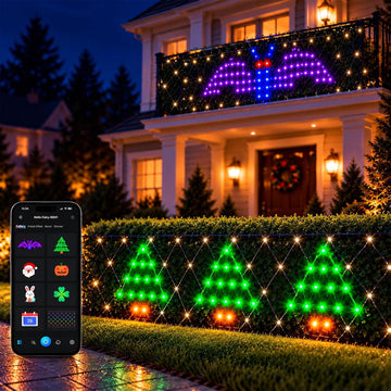 Outdoor Smart Net Lights 2.8 * 11ft, DIY Functions with Preset Holiday Modes for Bush Patio Decor, APP Control, Timer