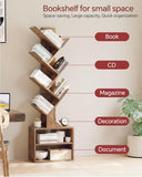 6 Tier Tree Bookshelf, Small Bookcase with Storage Cabinet, Modern Tall Narrow Bookshelves Organizer