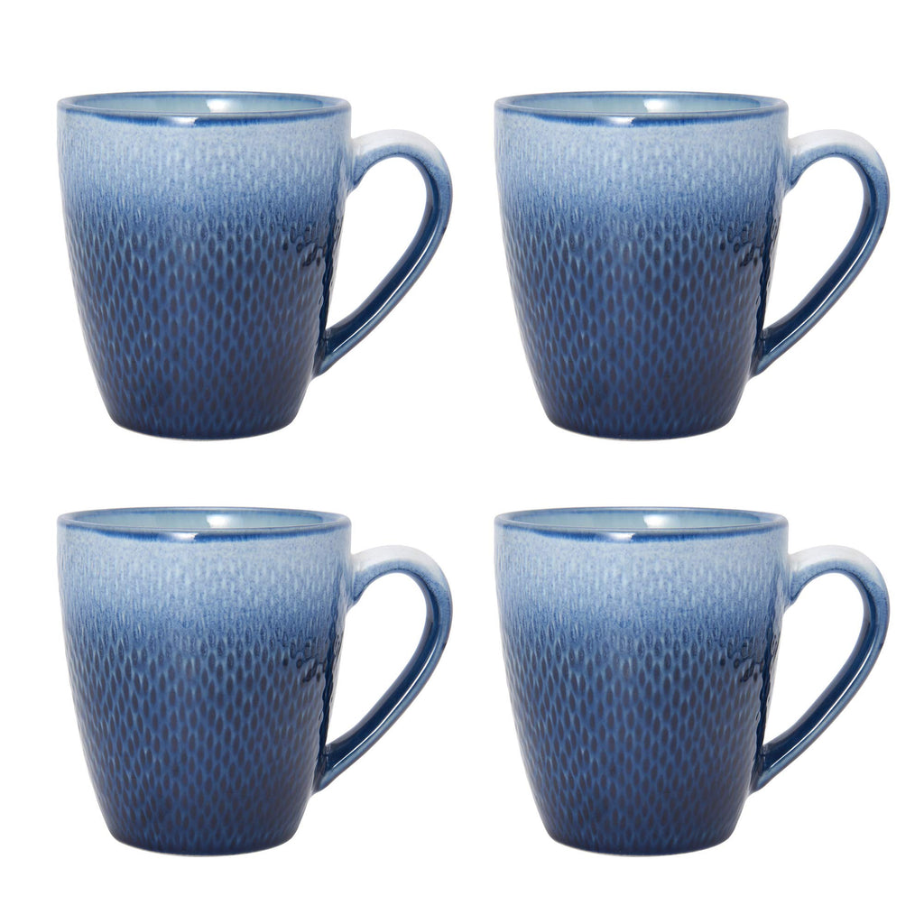 Eclipse Blue 16-Piece Stoneware Dinnerware Set, Service for 4 with Dinner Plates, Salad Plates, Bowls and Mugs