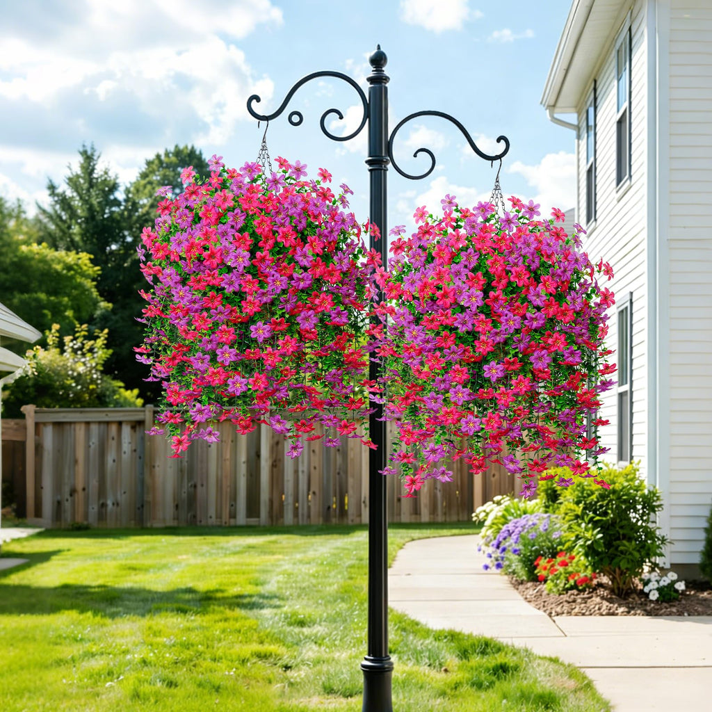 2 Set Artificial Hanging Flowers Plants Basket for Outdoors with Fake Daisy
