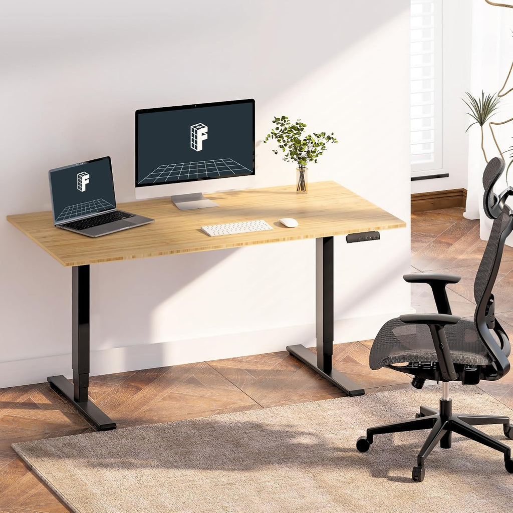 E6 Bamboo 3-Stage Dual Motor Electric Standing Desk 55 x 28 Sit Stand Up Desk, Holds 220 lbs, Adjustable Height w/