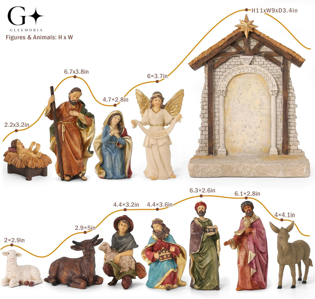 Nativity Set Indoor Christmas Decor,13PCS 6.7" Tall Realistic Figurines