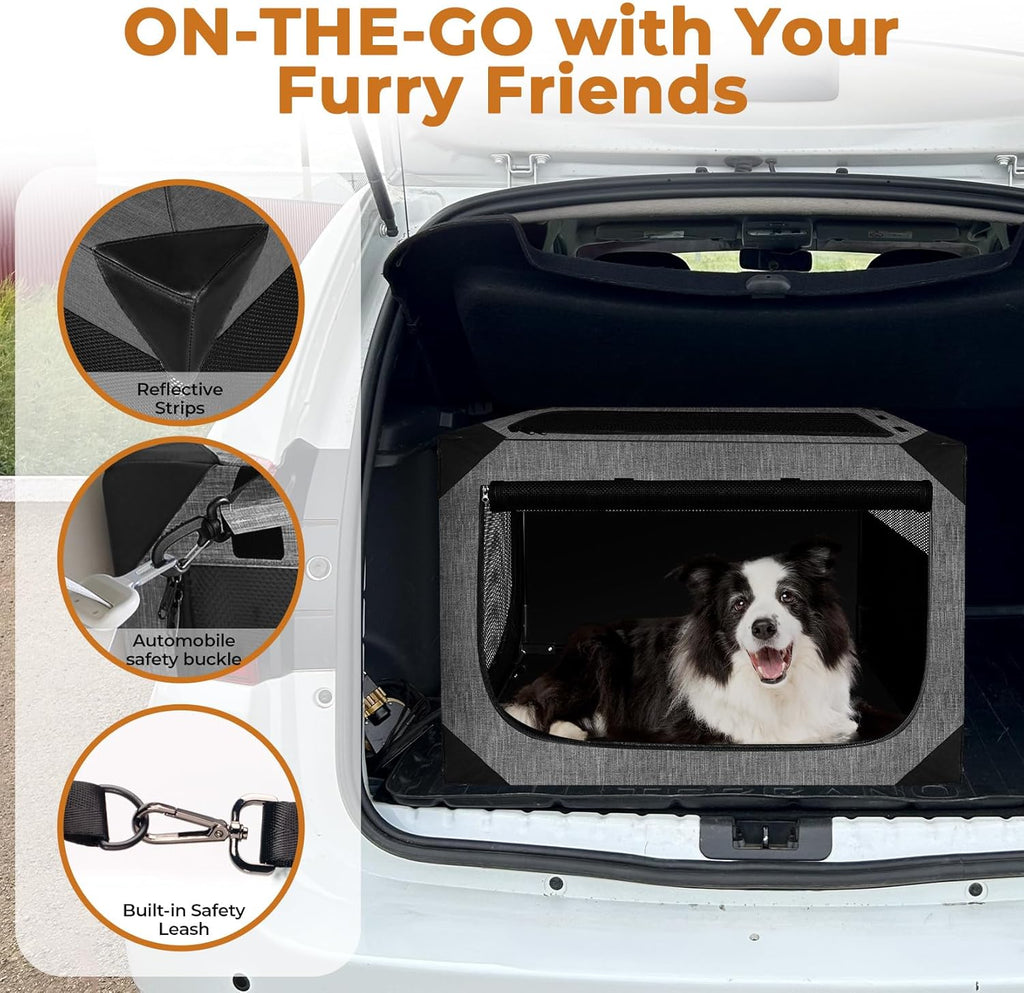 Dog Crate, Collapsible Soft Travel Crate for Large Dogs (3 Year Warranty)