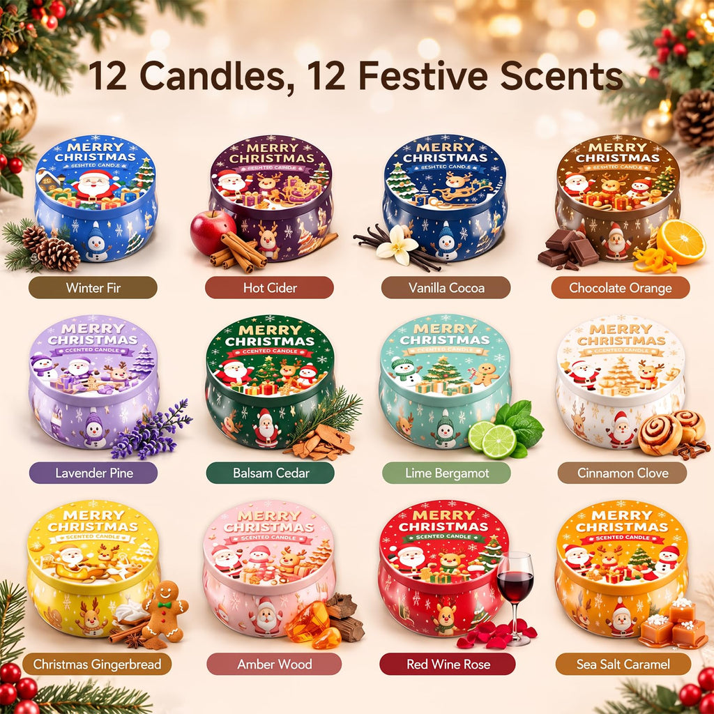 Christmas Scented Candles Gift Set, 12 Pack Soy Candles