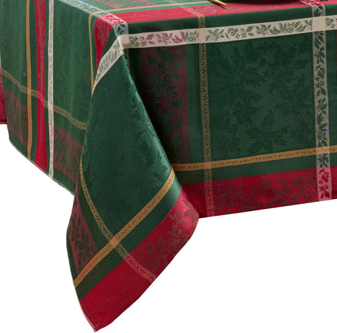 Home Fashions Merry & Festive Woven Jacquard Christmas Plaid Cotton Blend Holiday Tablecloth, 60"x10