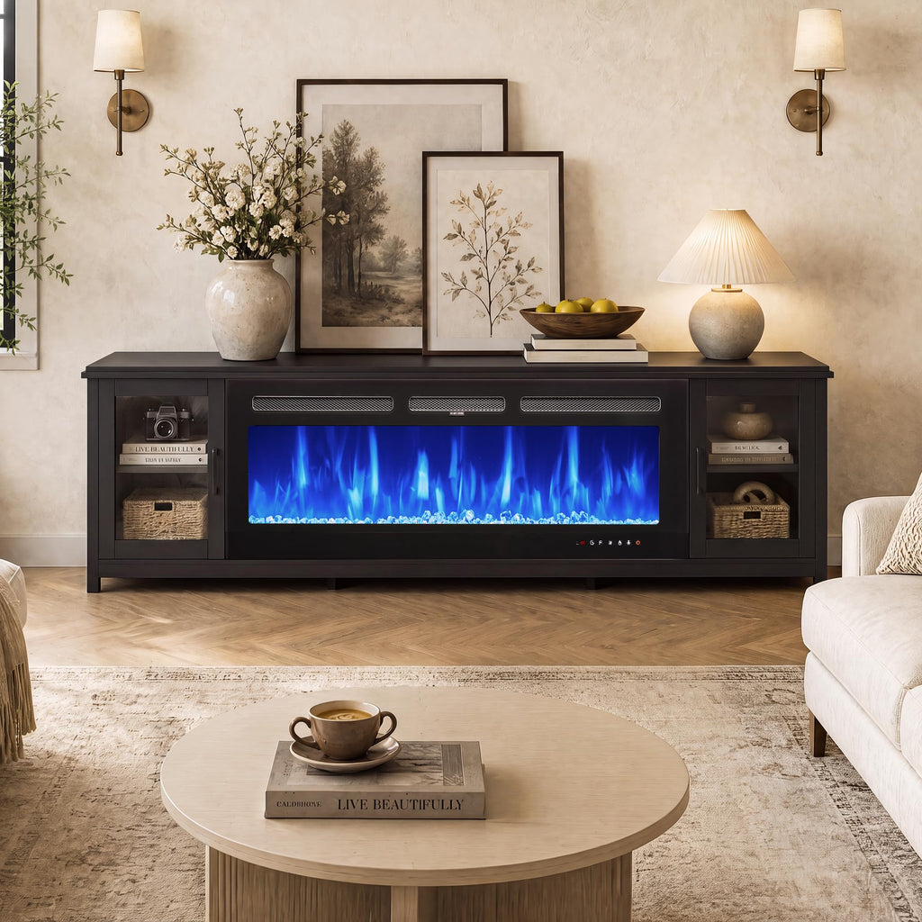 80" Fireplace TV Stand, Modern Entertainment Center with 50" Electric Fireplace for TVs Up to 90", TV Console, All