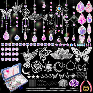 DIY Suncatcher Kit, 411pcs Art and Crafts for Adults Sun Catchers Making Supplies Hanging Prism with Crystals Indoor