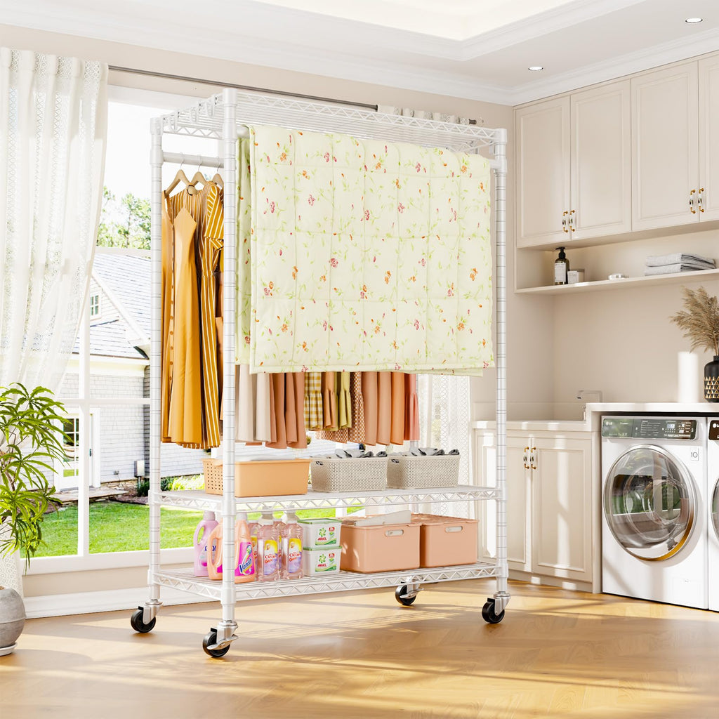 P7 Rolling Clothes Rack, Clothing Racks for Hanging Clothes, White