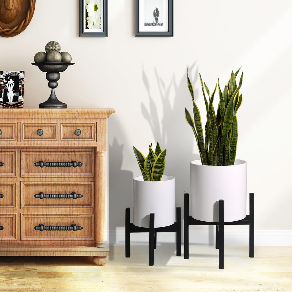 12 inch & 10 inch Plant Pot with Stands Set of 2 with Drainage Plug