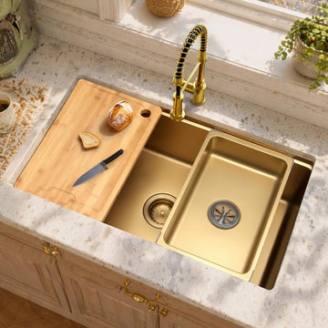 32 Inch Gold Undermount Kitchen Sink, 32" x 18" Gold Workstation Sinks, Stainless Steel Single Bowl Sink with Custom