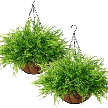 Artificial Hanging Plants with Basket 2PCS Fake Boston Fern Baskets Outdoor