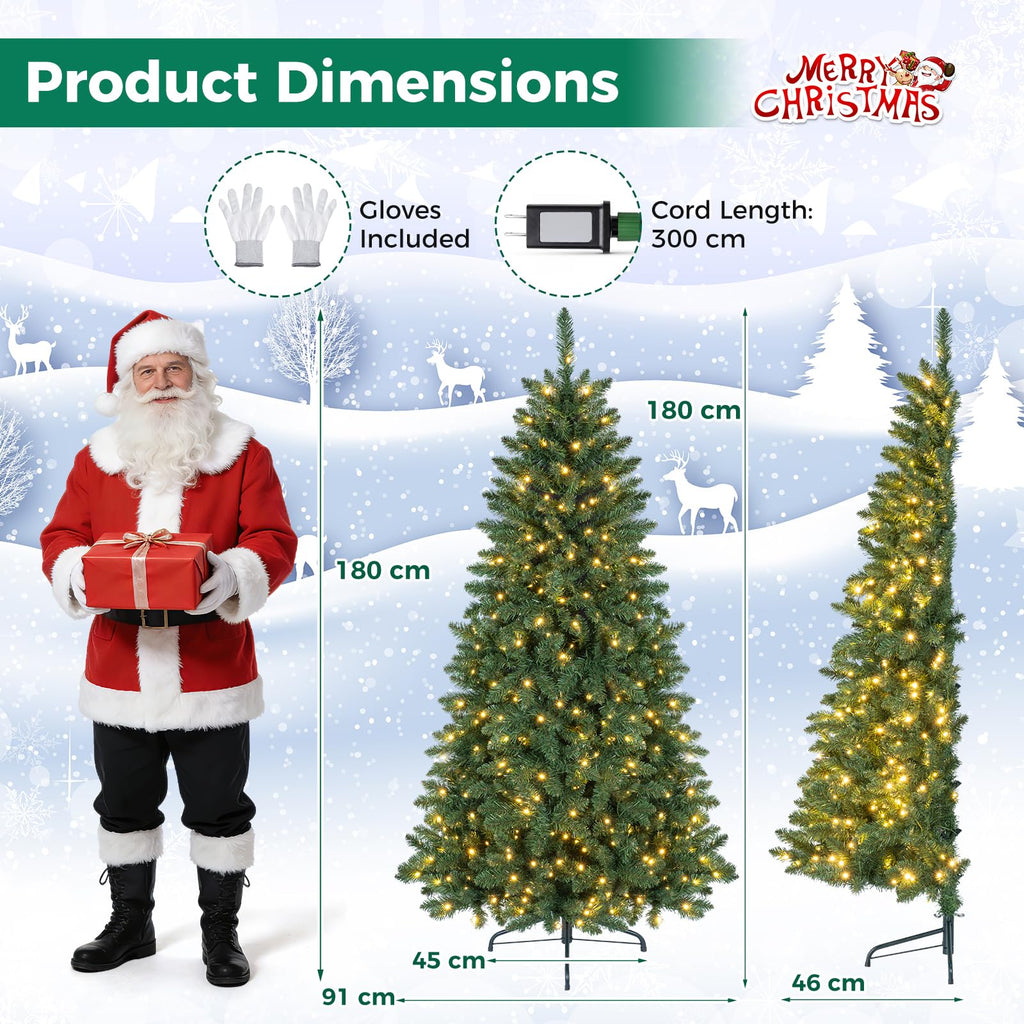 6 FT Artificial Pre-Lit Half Christmas Tree for Wall and Corner