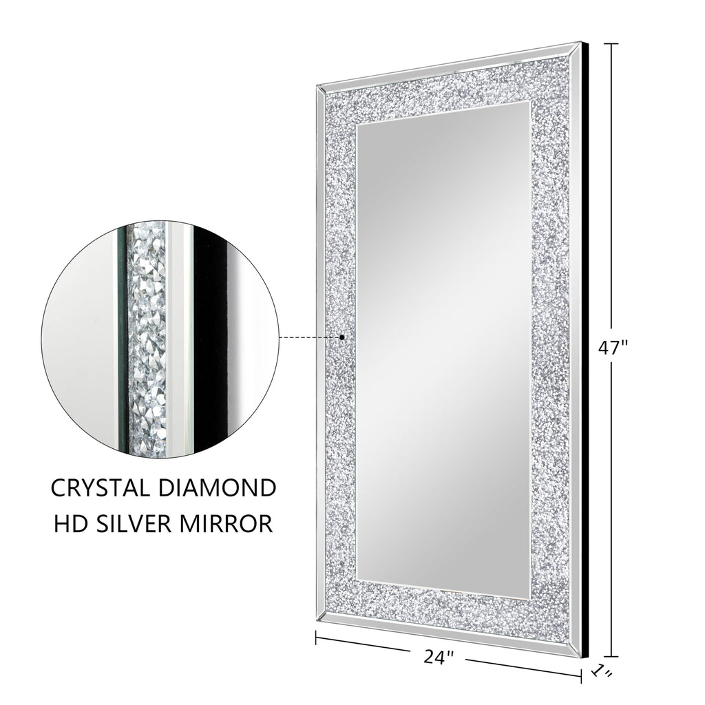 Crystal Crush Diamond Mirror 47x24inch Silver Rectangle Wall Mirror