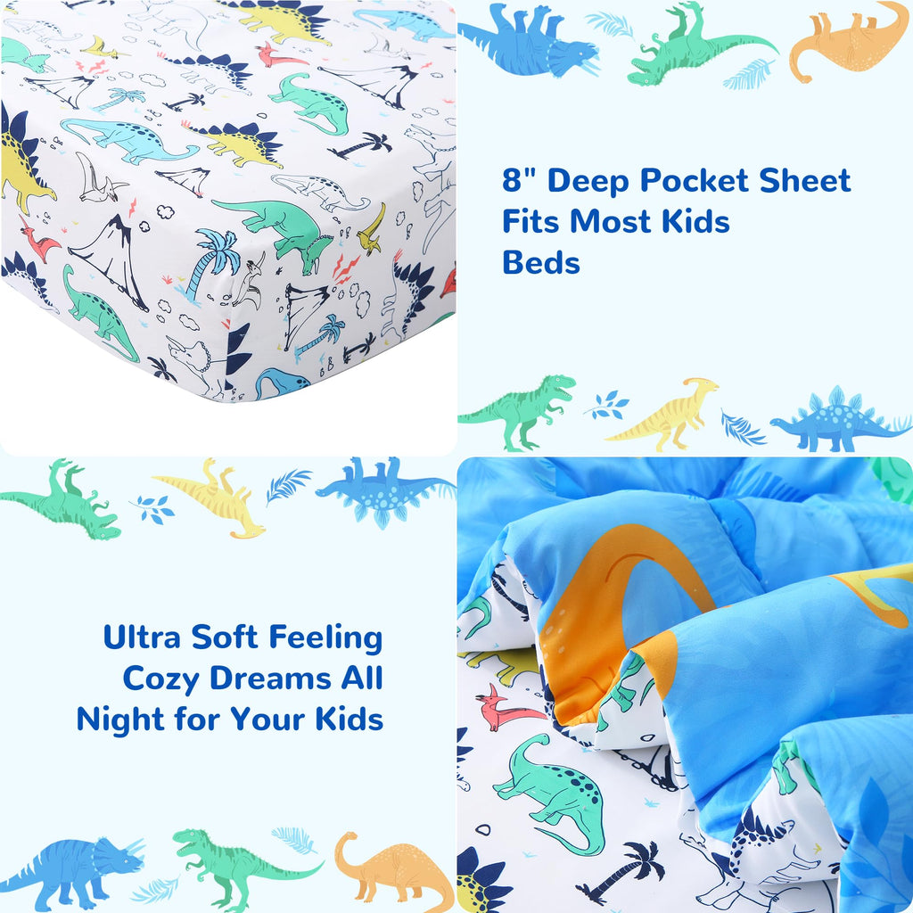 Toddler Comforter Sets, 4 Pieces Bedding Sets, Dinosaur Pattern