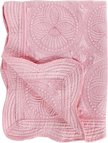 Toddlers and Baby Quilt Lightweight Blanket Embossed Cotton Quilt 4 Seasons Scalloped Newborn Baby Boy/Girl (Pink)