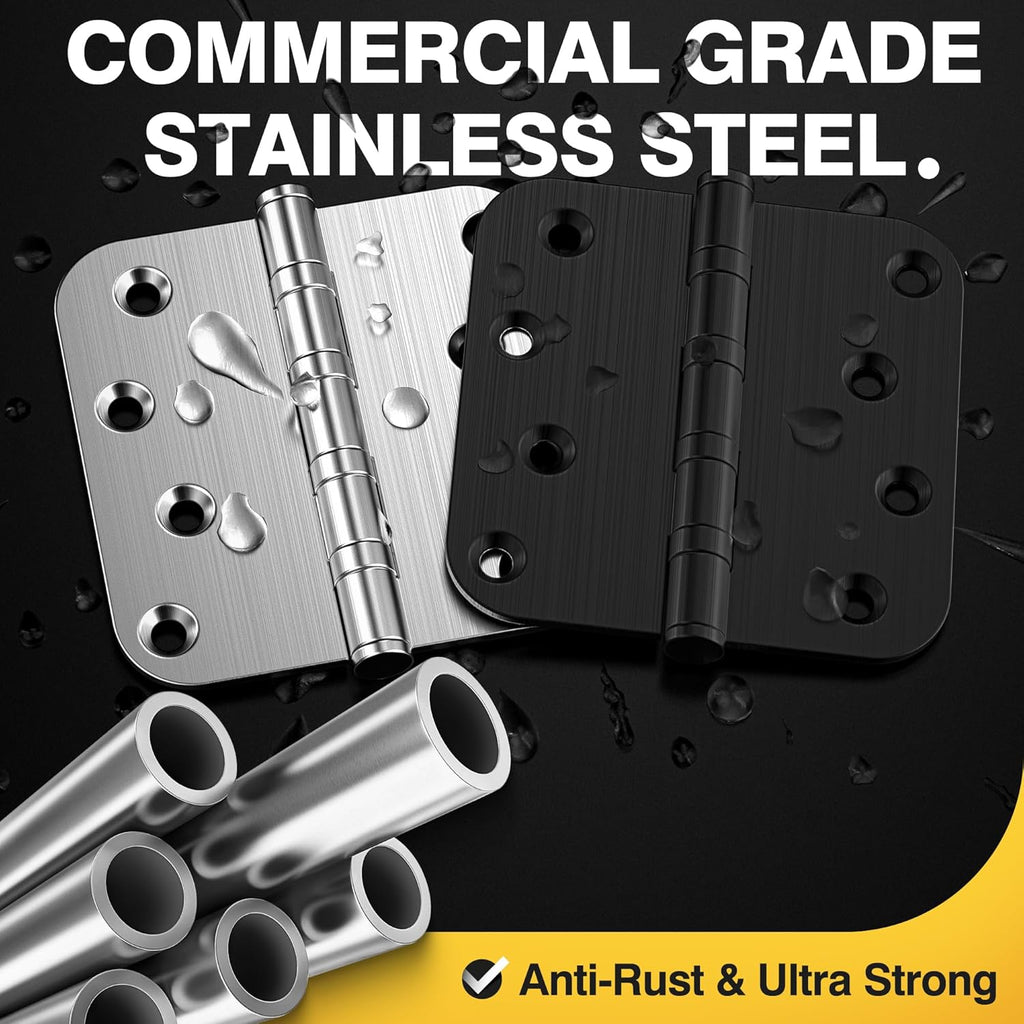 Ball Bearing Door Hinges, 4 x 4 Inches Door Hinges, 5/8'' Radius Corner Hinges, Heavy Duty Stainless Steel