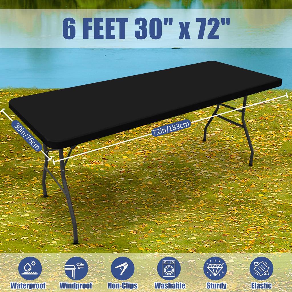 2 Pack Rectangle Spandex Fitted Table Cloth, 6FT Elastic Tablecloth