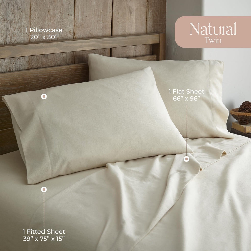 100% Organic Flannel Sheets - GOTS Certified 100% Cotton Flannel Sheets Set with Comfortable Soft Brushed