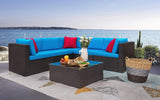 6 Pieces Patio Furniture Sets Outdoor Sectional Sofa All Weather PE Rattan Patio Conversation Set Manual Wicker Couch with Cushions and Glass Table (Blue) A106-B08HKS9SZY
