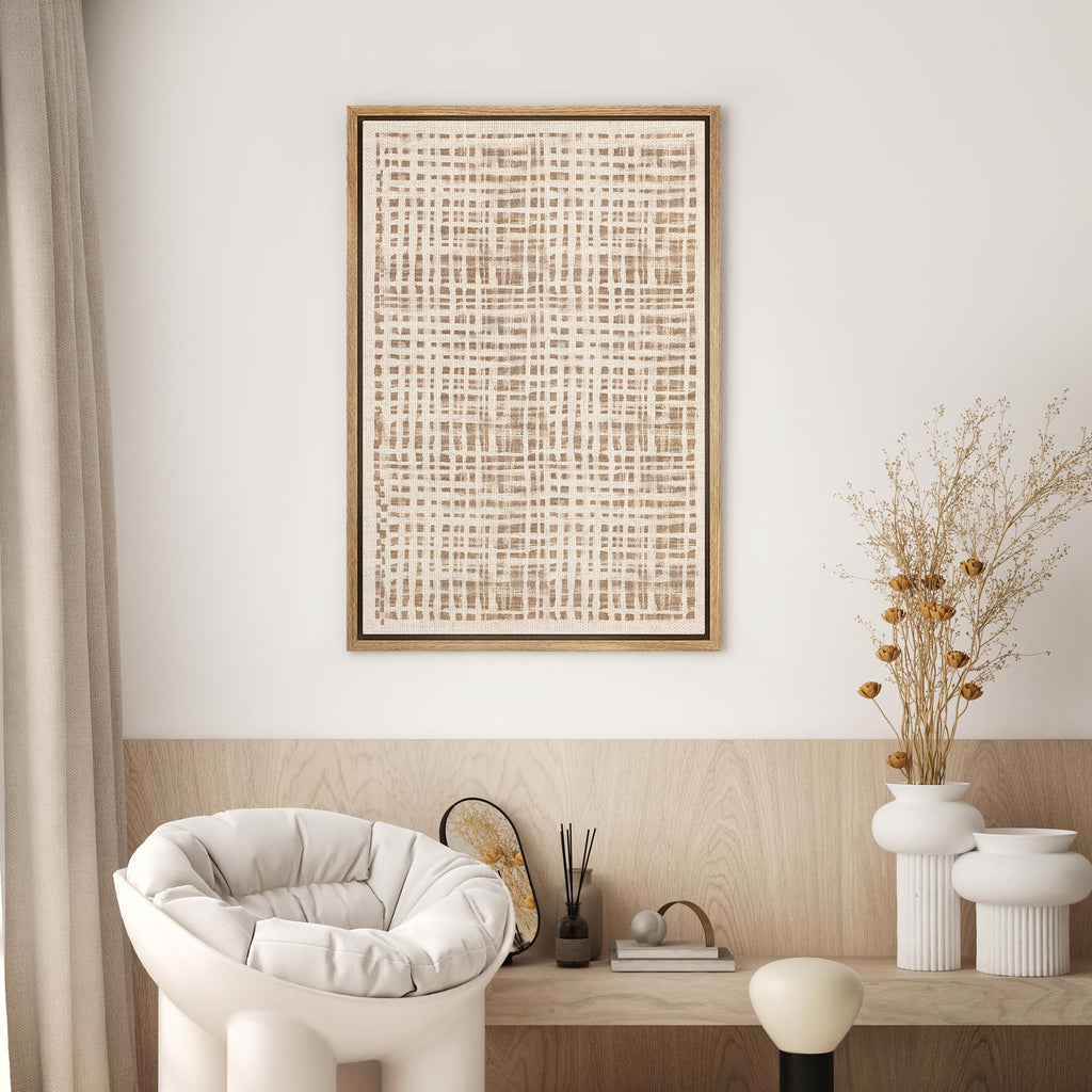 Framed Canvas Print Wall Art Mid-Century Tan Line Landscape Abstract Shapes Modern Art Relax/Calm Zen Retro - 16"x24"