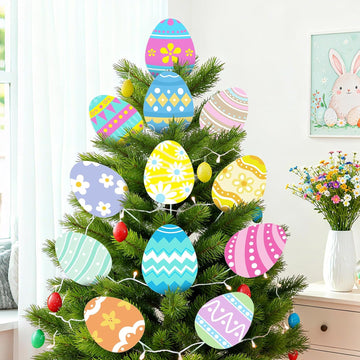 Easter Tree Decorations Egg Picks: 10 Inch Large Colorful Easter Egg Ornaments with Sticks for Easter Tree - Set of 12