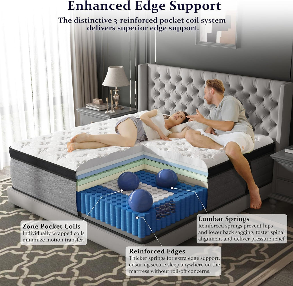 King Size Mattress 12 Inch, Deluxe Hybrid King Mattress in a Box | Gel Memory Foam & 7-Zone Targeted Support Springs