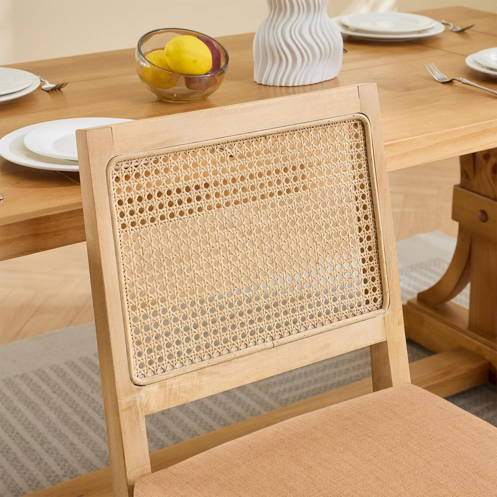 French Rattan Dining Chairs Set of 2, Farmhouse Kitchen Chairs, Brown