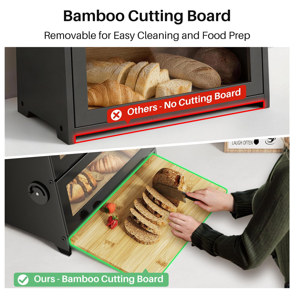 Bread Box - 2 Tier Countertop, Adjustable Ventilation, Black