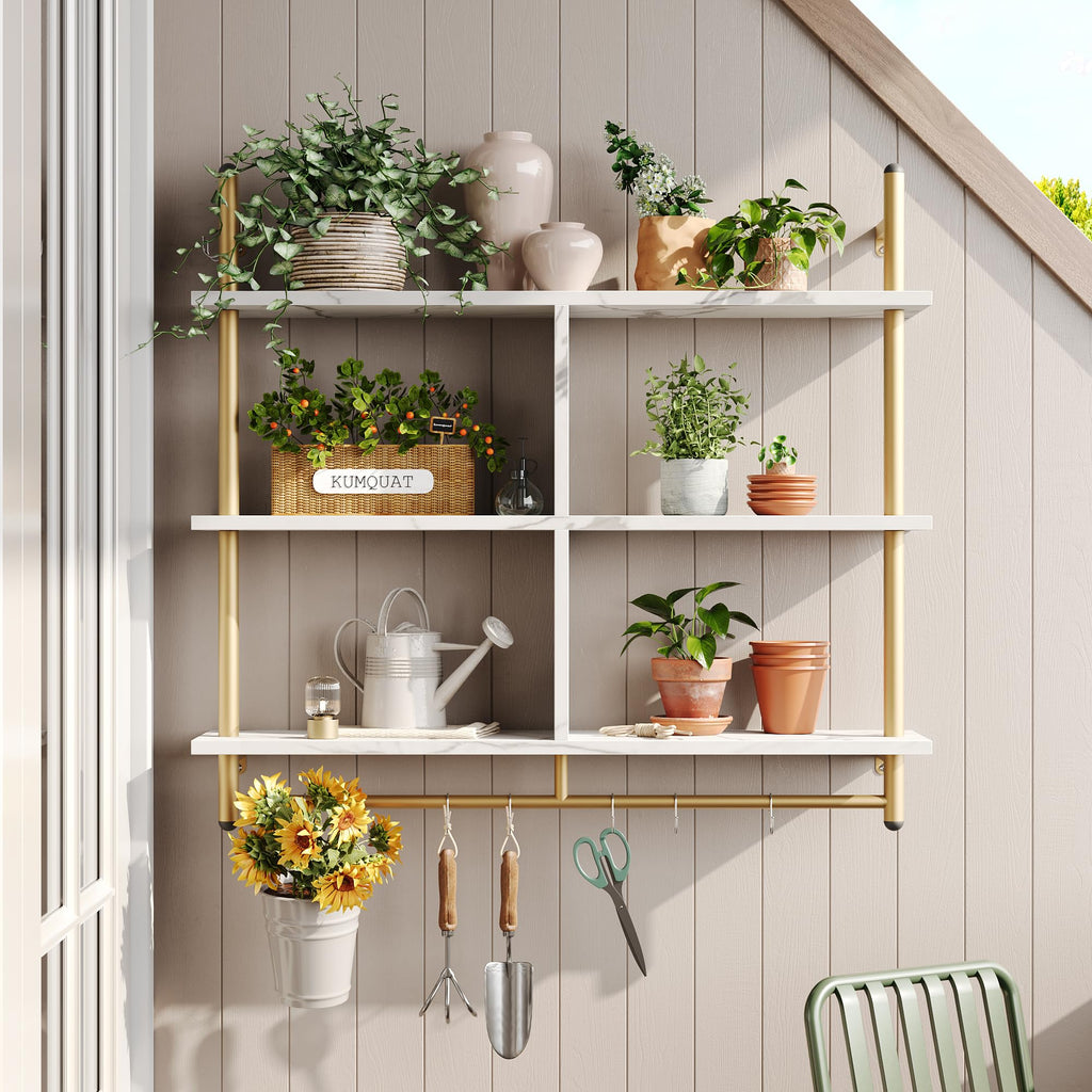Kitchen Shelves Wall Mounted Floating Pipe Shelving 3 Tier 41.5" Coffee Bar Shelf with Holder Wall Display Storage