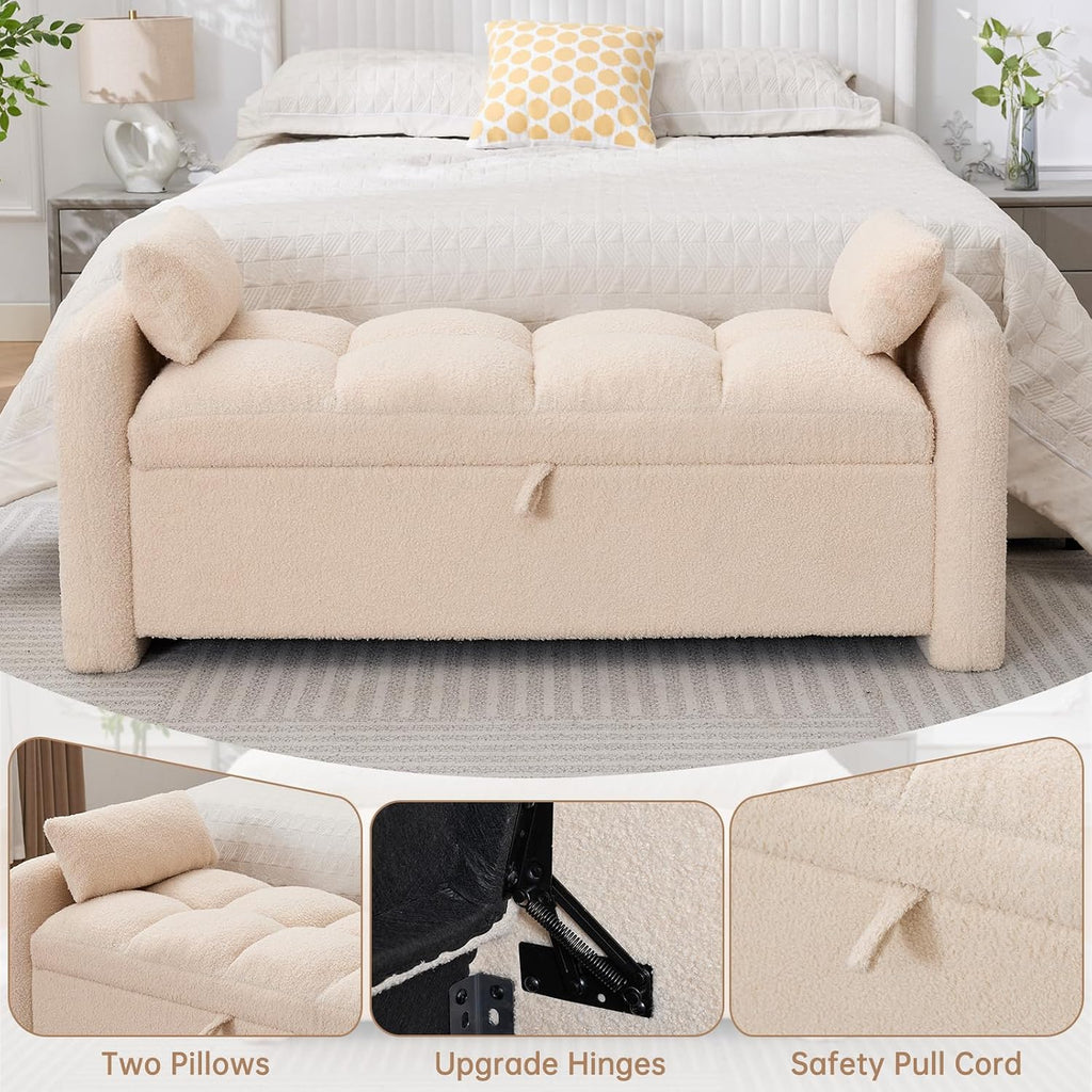 Storage Bench End of Bed, Upholstered Storage Ottoman Bench with Pillows for Foot of Bed, Bedroom,Living Room