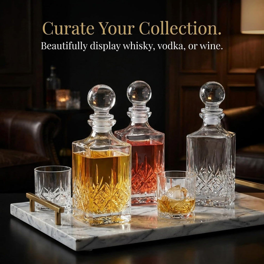 Mini Whiskey Decanter Barware Set - Dublin Crystal Collection for Liquor Whisky Vodka or Wine - 10oz - Set of 3