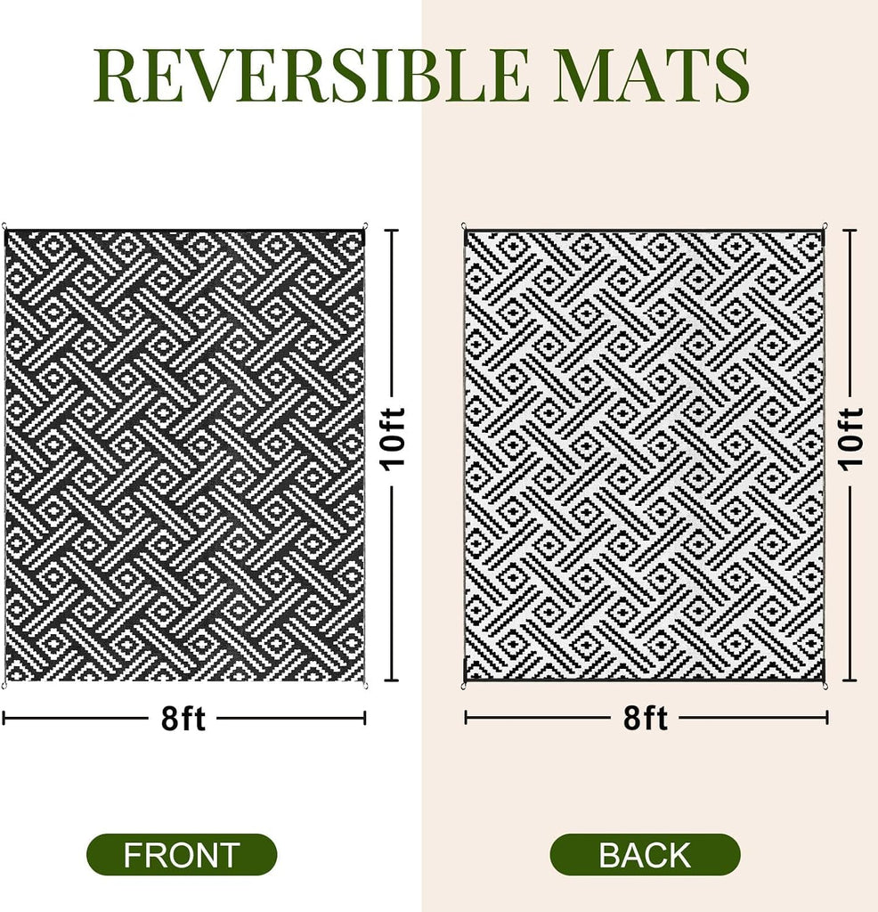 Outdoor Rug, Plastic Straw Rug, White & Black