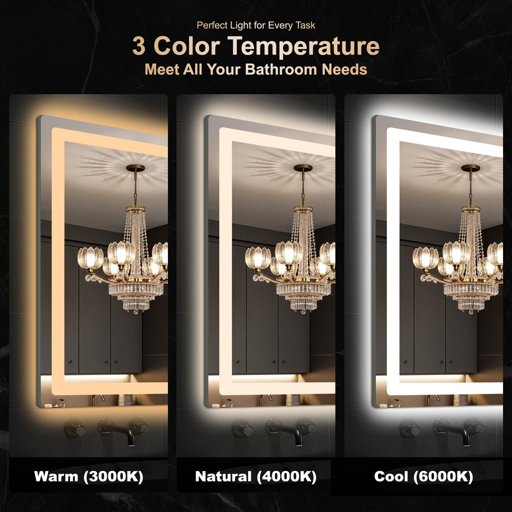 36x30 LED Bathroom Vanity Mirror with Lights, Anti-Fog, Dimmable