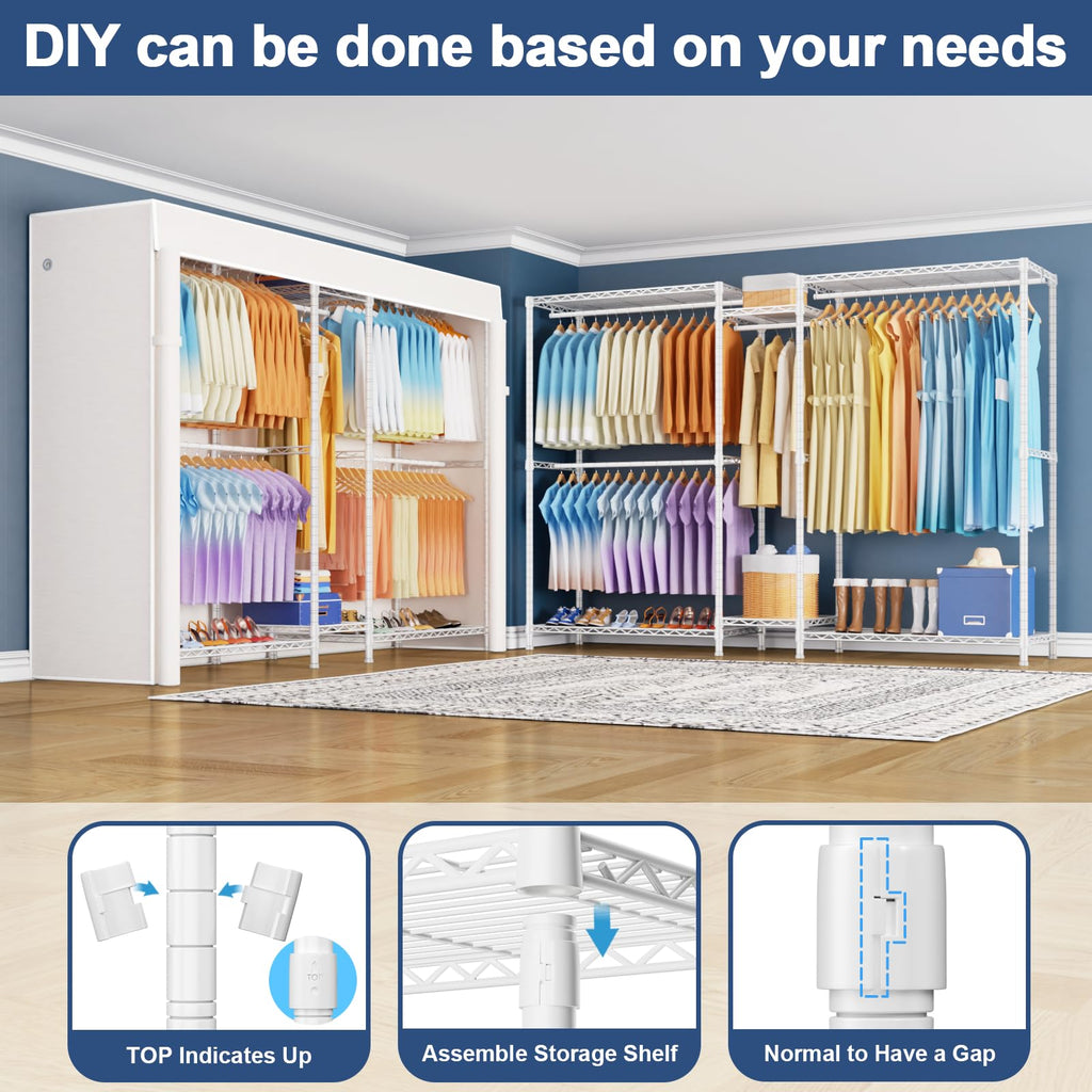 E12C Max Heavy Duty Closet Organizer System, Freestanding Clothing Rack, Adjustable Garment Rack 83" W x 16" D x 76.5"