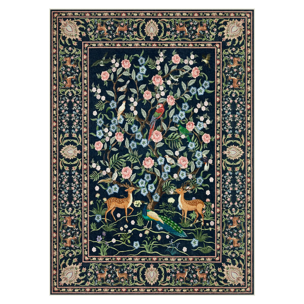 Area Rugs, Washable Boho Floral Large Carpet Black