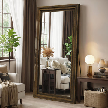Wood Full Length Mirror 71"x30", Large Solid Wood Frame Floor Mirror