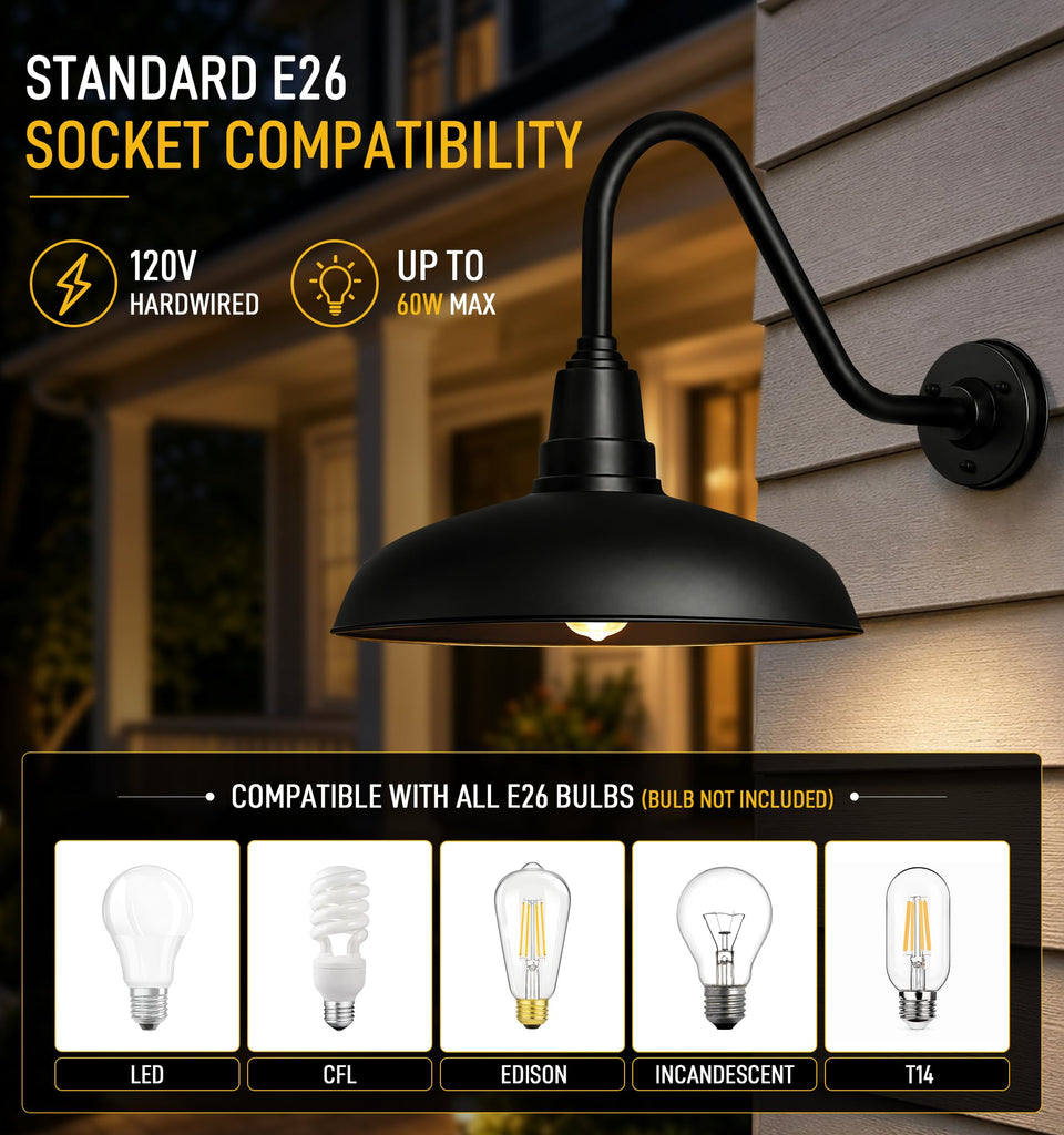 17" Gooseneck Outdoor Barn Lights, Dome Modern Industrial Wall Light