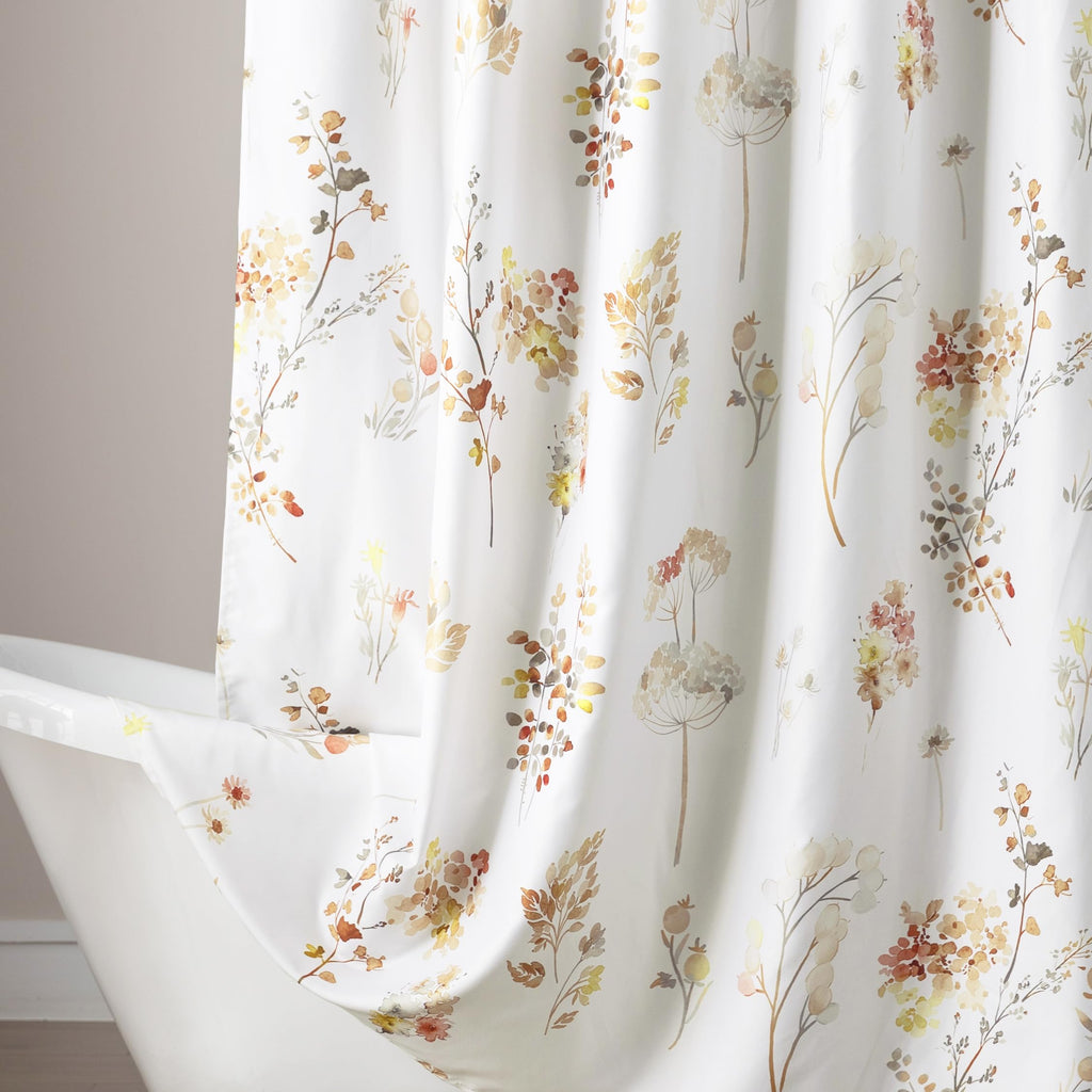 Fall Shower Curtain, Burnt Orange Terracotta Rust Brown Fabric Boho Rustic Farmhouse Cute Floral Leaf Autumn Shower