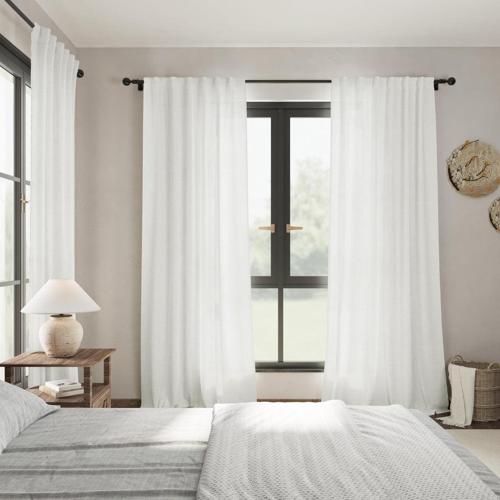 Ivory Linen Curtains 108 Inches Long 2 Panels Back Tab Pocket Modern Farmhouse Linen Light Filtering Curtains Off
