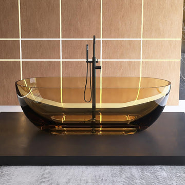69" Resin Stone Freestanding Bathtub, Solid Surface Modern Freestanding Tub Soaking Stand Alone Tub with