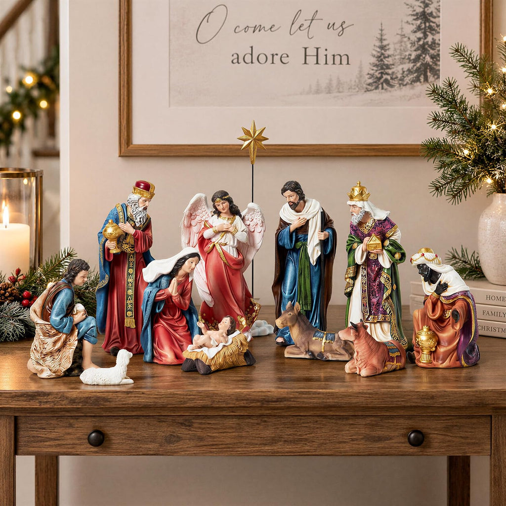 Nativity Sets for Christmas Indoor Set of 13 Pieces 5.9 Inch Tall