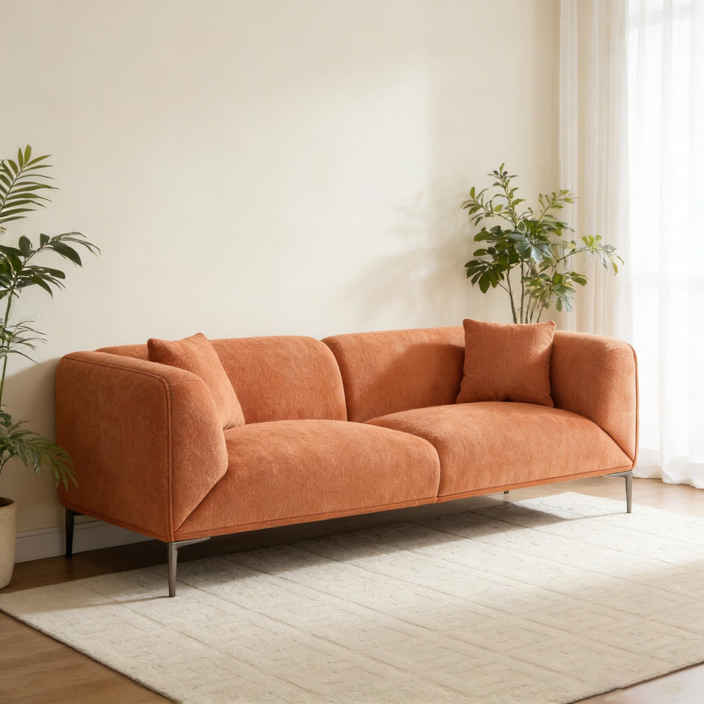 82.7" Orange Sofa, Modern Couch with Metal Legs, Luxury Boucle Sofa