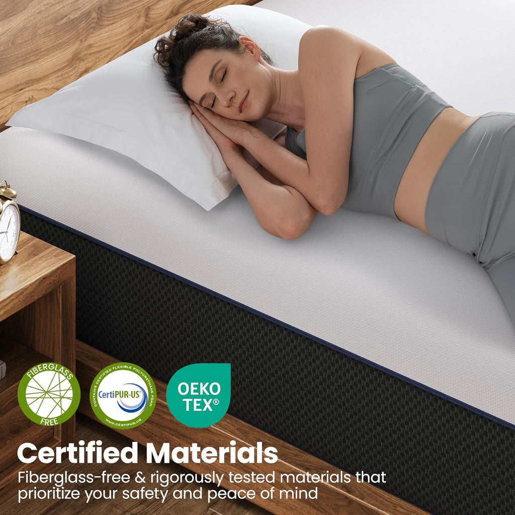 Firm Queen Size Mattress - 12 Inch Memory Foam Mattress with Orthopedic Lumbar Support - Low Motion Transfer & Deep