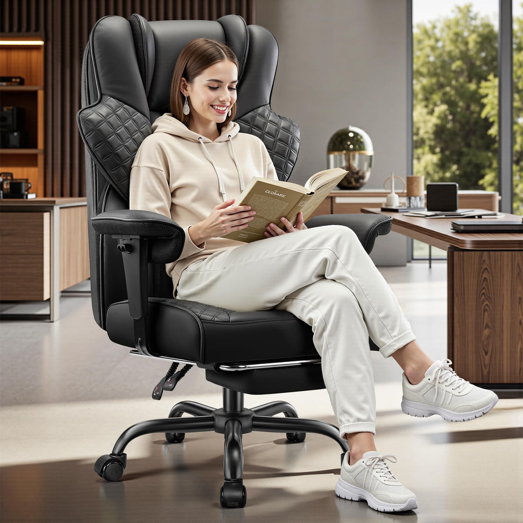 Big and Tall Office Chair 500lbs - Ergonomic Desk Chair with Footrest, Scratch-Resistant PU Leather Computer Chair