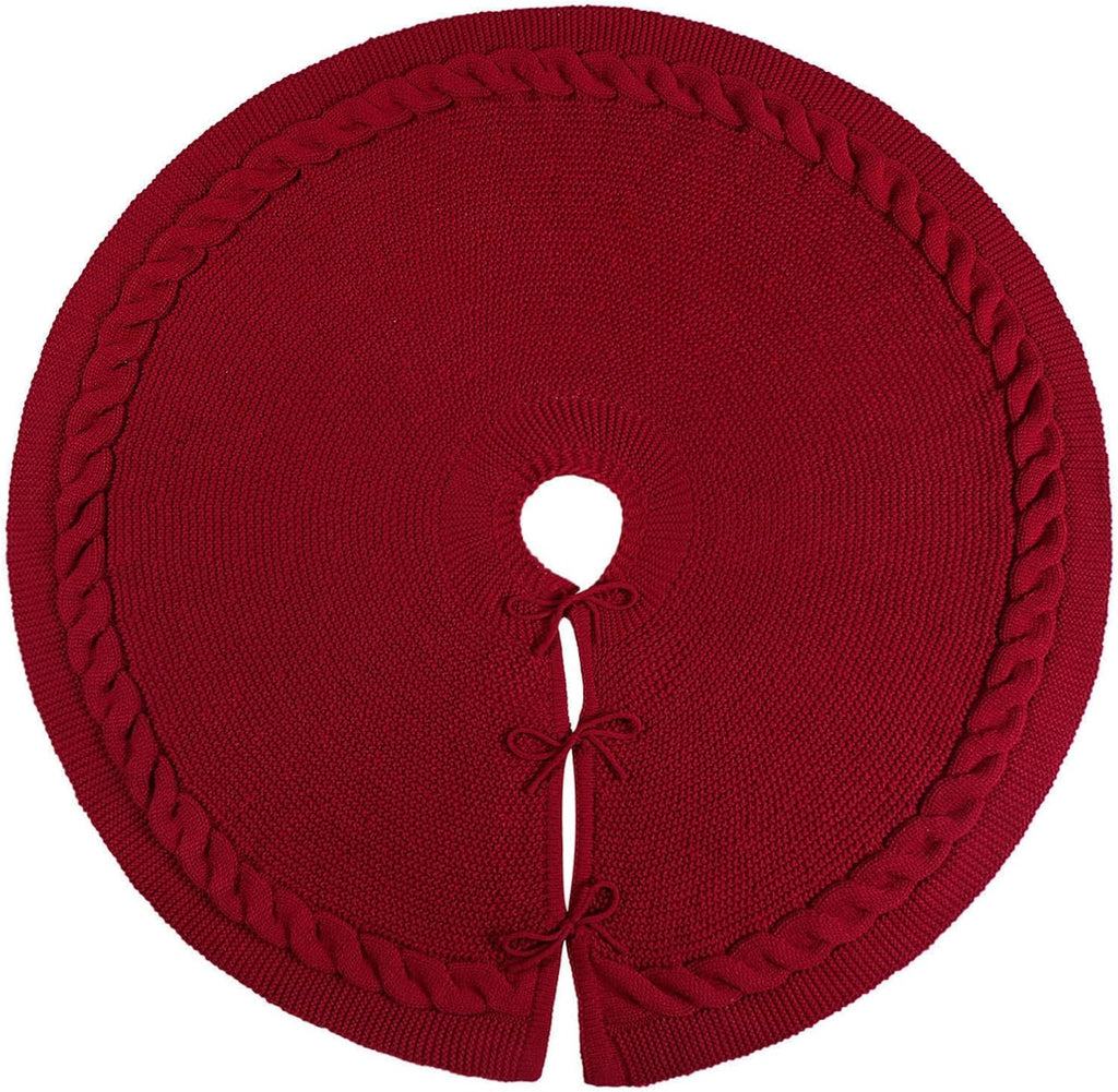 48 Inch Christmas Tree Skirt: Cable Knit Tree Skirt for 7.5FT Tree, Wine Red Tree Skirt, Vintage Tree Skirts, Rustic